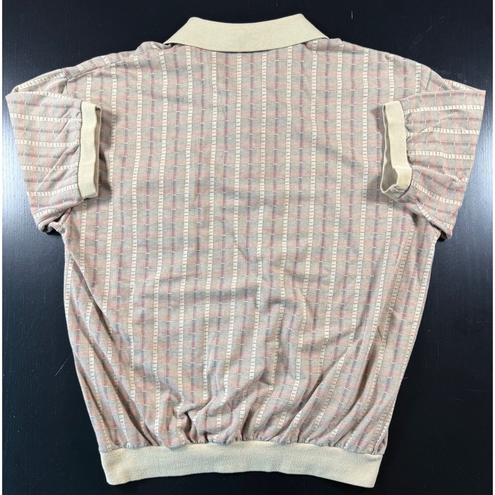 Classics by Palmland Mens XL Polo Shirt Tan Stripe Knit Banded Hem Cotton Blend - Picture 2 of 9